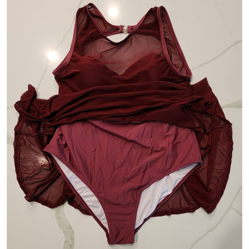 Torrid Underwire Long Mesh Overlay Swim Dress With Brief Violet XL - Picture 2 of 11